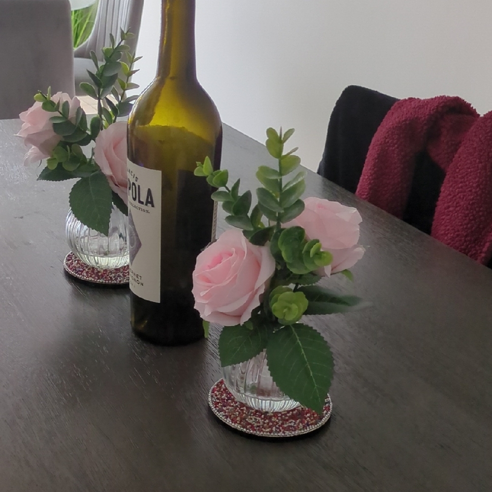 Elegant Pink Rose and Greenery Vase Set